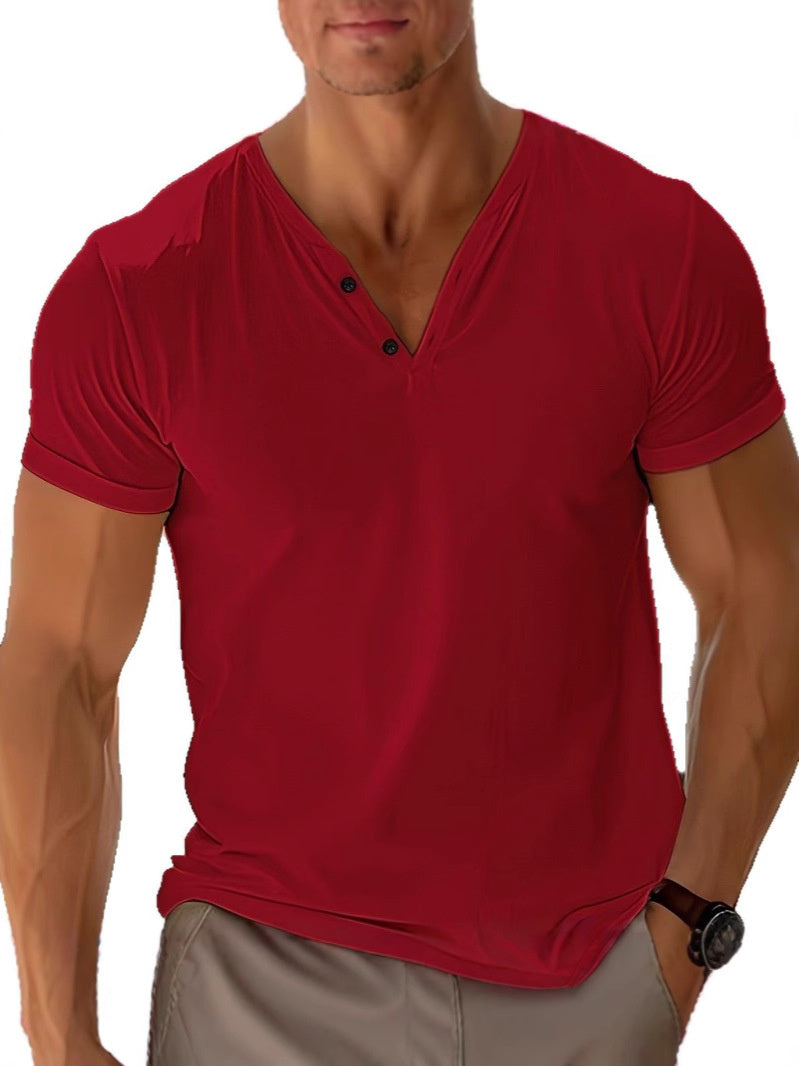 T-Shirt Uomo Misto Cotone Traspirante V-Neck Estate - immagine 8